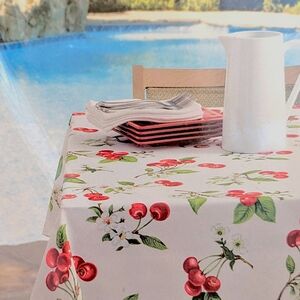Printed Fabric Spillproof Tablecloth 60" x 84" Oblong Cherries Jubilee Flowers